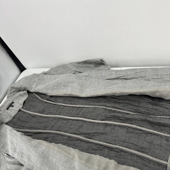Eileen Fisher L Minimalist Crinkle Jacket 3/4 Sleeve Mandarin Collar Linen Blend - Picture 3 of 14